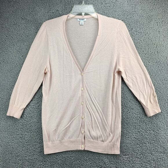 Old Navy Women's Cardigan Sweater Medium Pink V Neck Button Up Long Sleeve - Picture 2 of 10